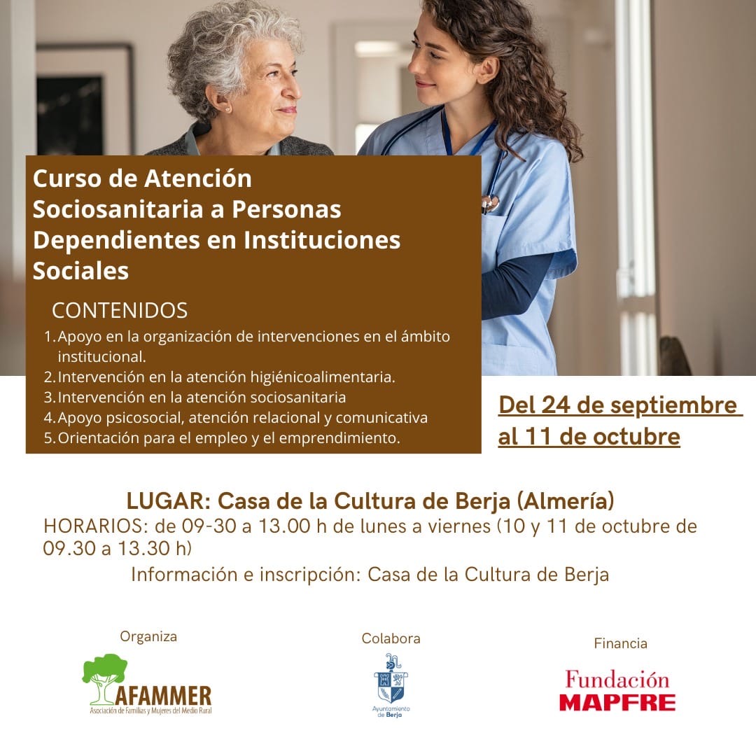 Programado en Berja un curso de atención sociosanitaria a personas dependientes